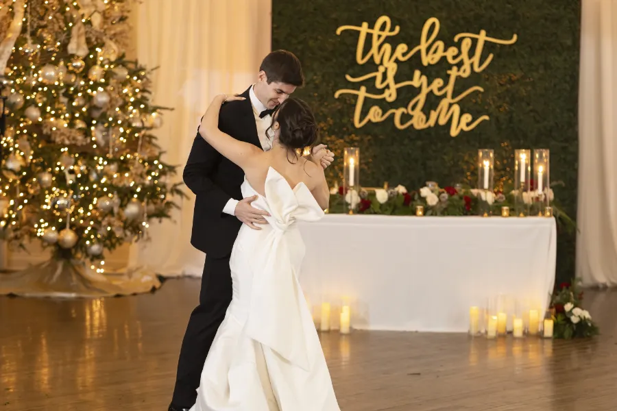bride and groom dancing at their wedding reception
