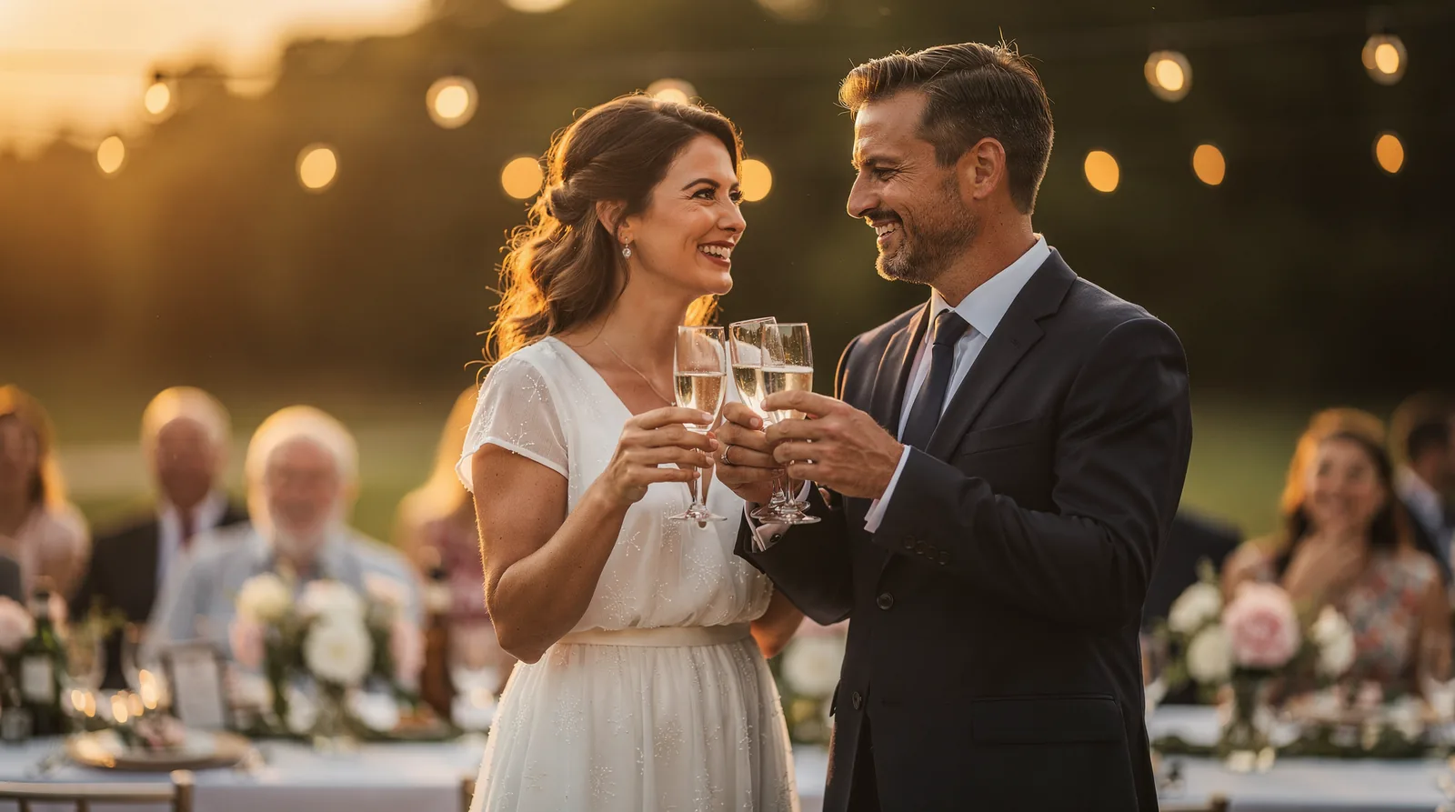 a couple celebrating after their wedding