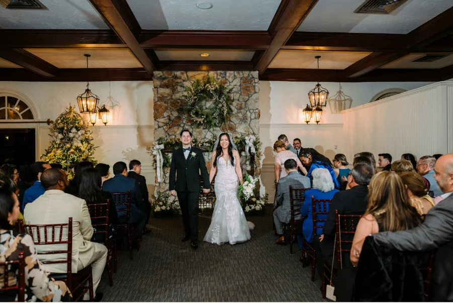 indoor wedding ceremony with stone fireplace in Orlando