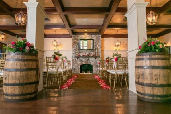 indoor wedding venue with stone fireplace at Dubsdread in Orlando