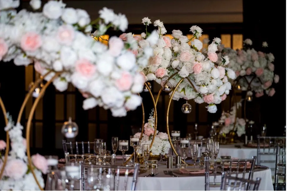 wedding reception tables with flower center pieces